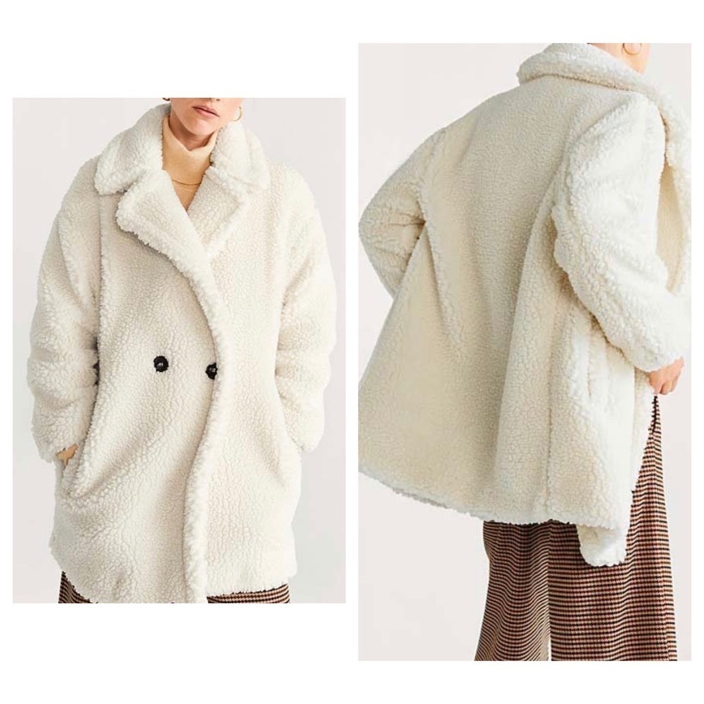 NEW Mango Off White Shortbox Sherpa Teddy Coat US XXS